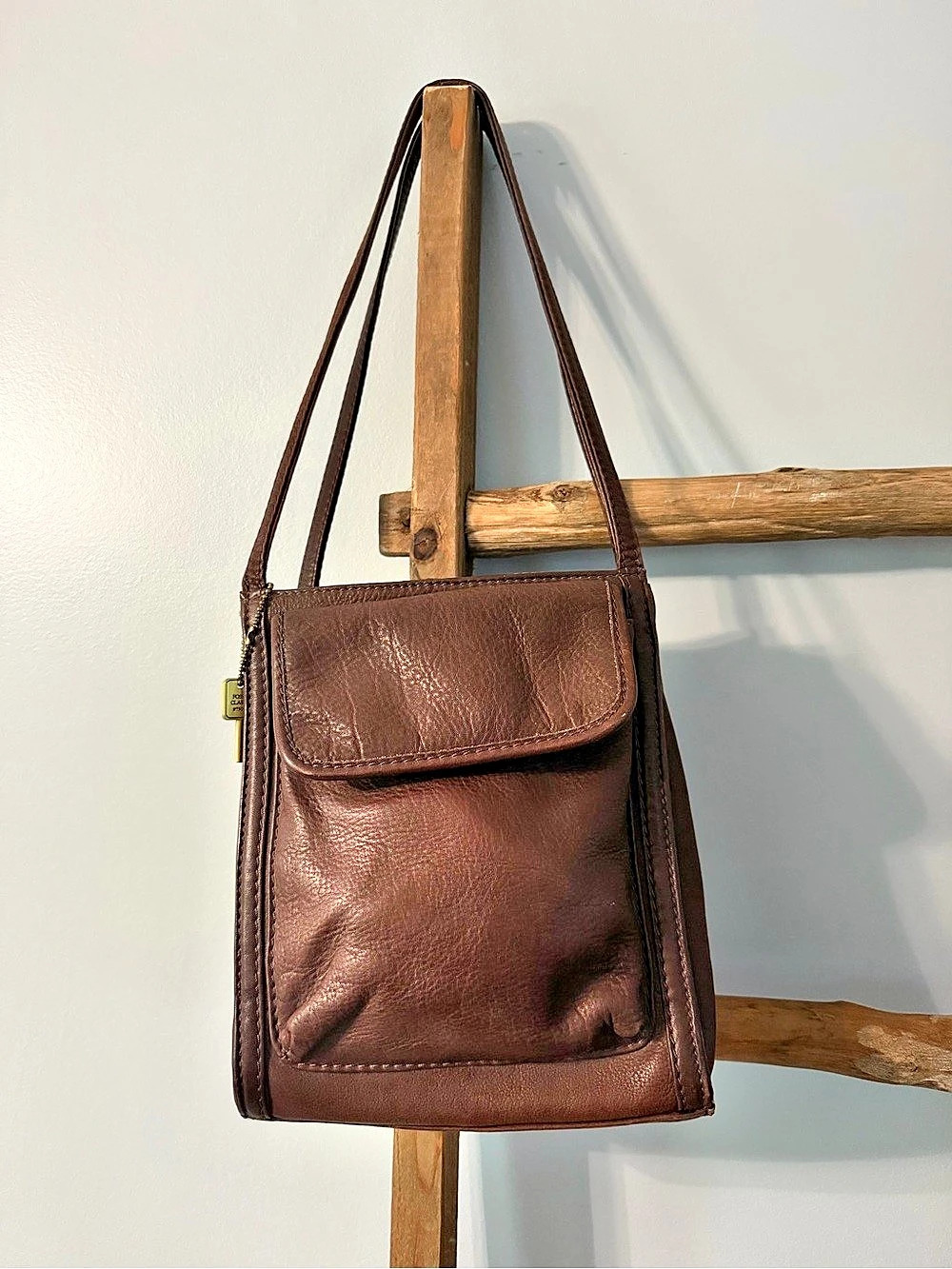 Vintage Fossil Classic #75082 Espresso Brown Leather Shoulder Bag Tote